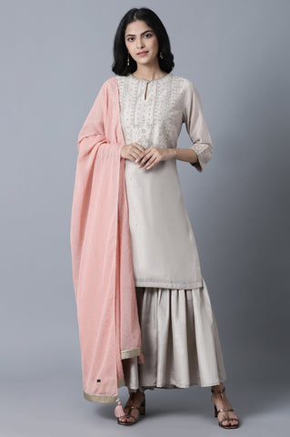 Grey kurta-Sharara-Drape Set