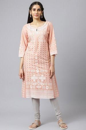 Peach Khari Printed kurta