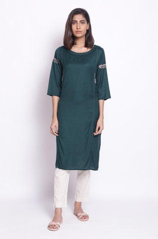 Dark Green Solid Straight kurta