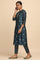 Teal Blue and Gold Cotton Silk Jcaquard kurta