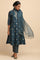 Teal Blue and Gold Cotton Silk Jcaquard kurta