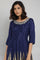 Navy Blue Round Neck Flared Dress