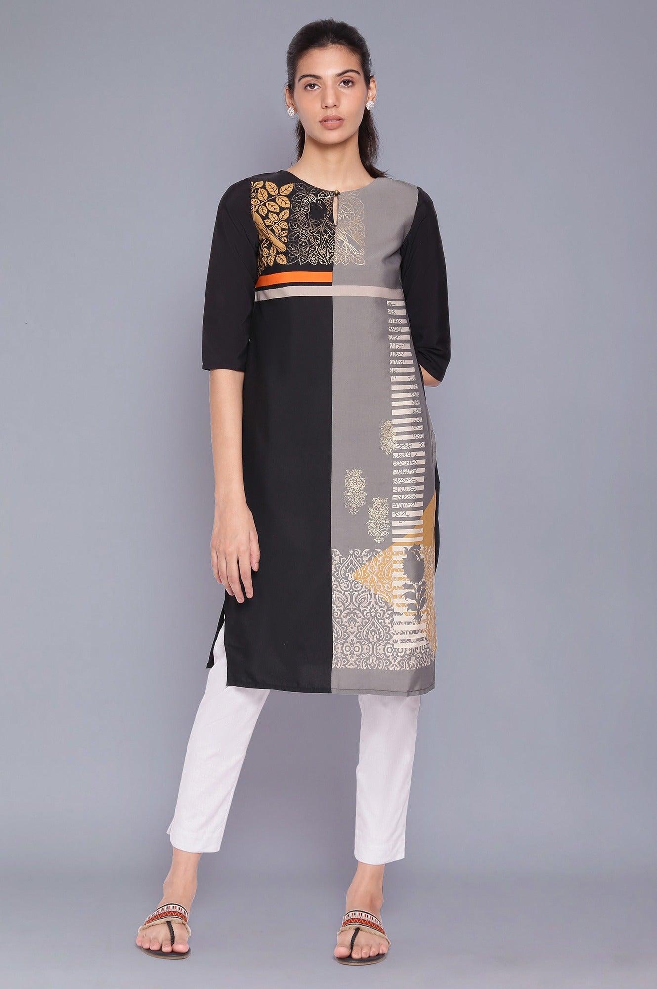 Black And Grey Geometric Print kurta