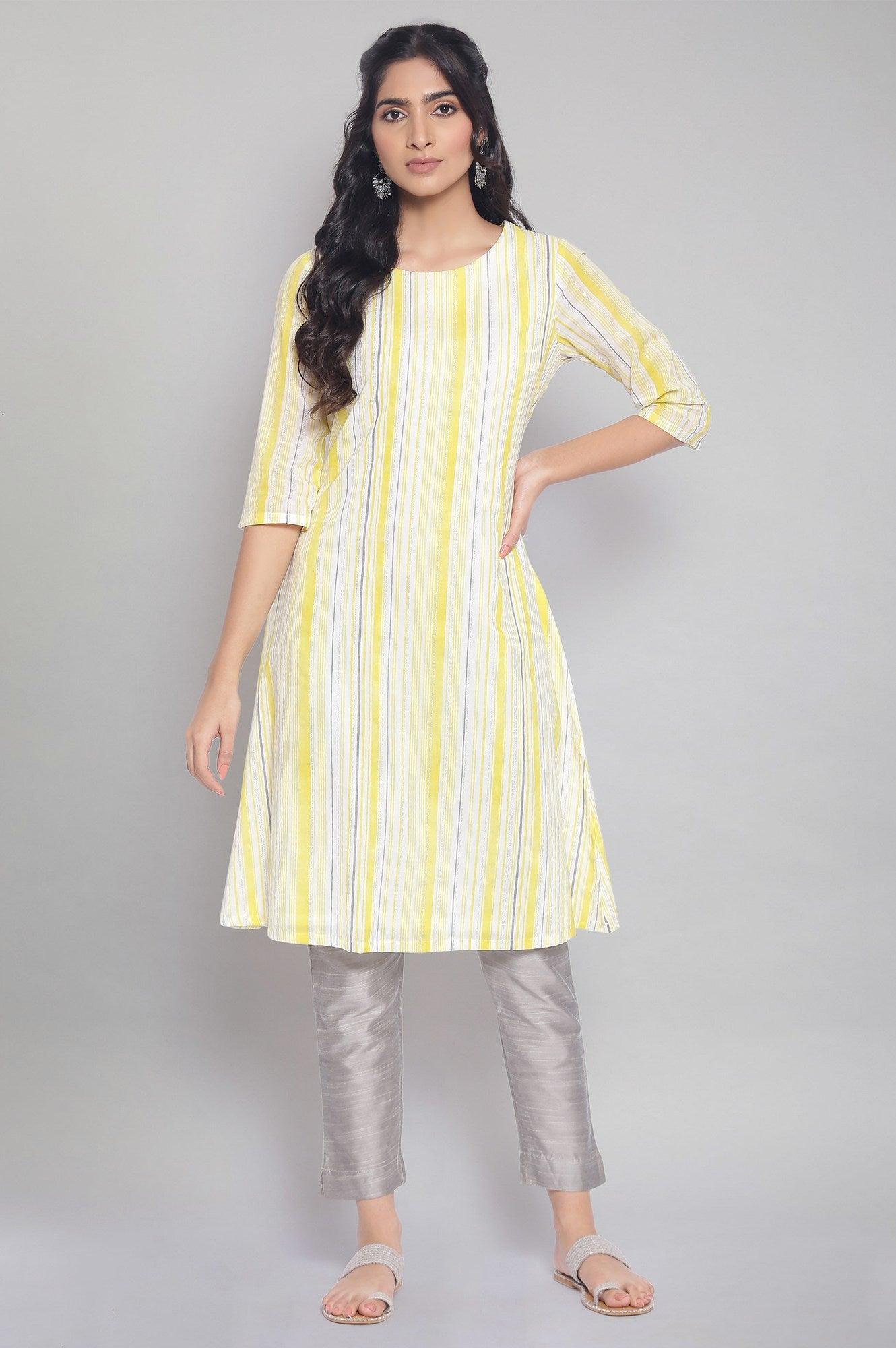 Light Yellow Stripe Printed kurta