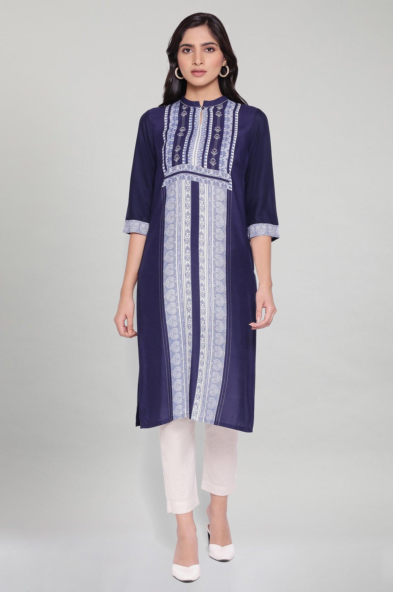 Navy Blue Straight Printed kurta