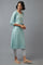 Light Blue Floral Print kurta in Round Neck with Dori Embroidery