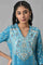 Blue Floral Print Ethnic LIVA kurta with Handwork