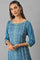 Blue Yarn Dyed Straight Kurta and Palazzo Set