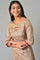 Beige Sequins A-line Kurta and Trouser Set