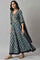 Blue Floral Printed with Zari Embroidery Liva Dress and Dupatta Set