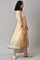 Beige Printed Front Open Gillet with Peach Inner kurta and and Beige Straight Palazzo