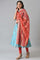Blue Foil Printed Kurta with Red Tights and Printed Dupatta Set