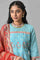 Blue Foil Printed Kurta with Red Tights and Printed Dupatta Set