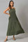 Biege Sequined Gillet with Strappy Green Printed Inner Dress