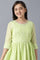 Girls Green Sequinned Flared Schiffli Dress