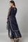 Navy Blue Organza Layered Dress