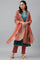 Teal Mashroo Silk Kurta With Peach Slim Pants And Dupatta