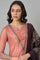 Peach Embroidered kurta With Purple Parallel Pants And Dupatta