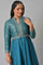 Teal Embroidered Anarkali Mughal Gown With Tights