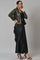 Black Sleeveless Predrape Saree Dress With Belt And Tailored Jacket Set