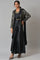 Black Sleeveless Predrape Saree Dress With Belt And Tailored Jacket Set