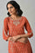 Red Jacquard kurta With Embroidery