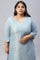 Sky Blue Jacquard Plus Size kurta With Embroidery