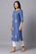 Dark Blue Embroidered kurta In Round Neck