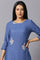 Dark Blue Embroidered kurta In Round Neck