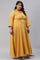 Yellow Glitter Printed Plus Size Shirt Dress With Embroidered Neckpiece