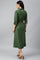 Green A-Line Embroidered Shirt Dress With Schiffli Belt