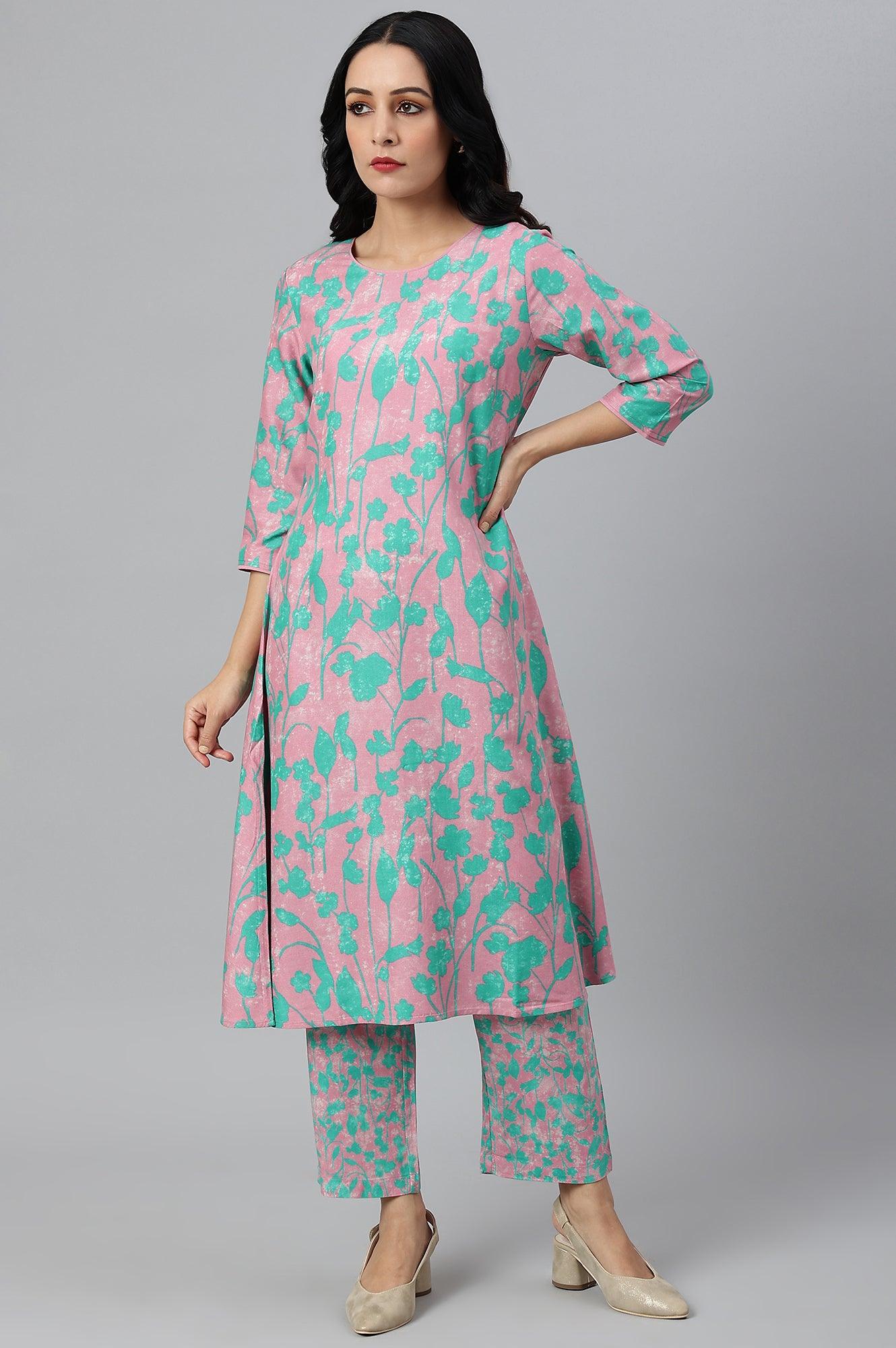 Light Purple Floral Print Straight kurta