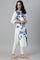 Ecru Placement kurta With Blue Floral Print