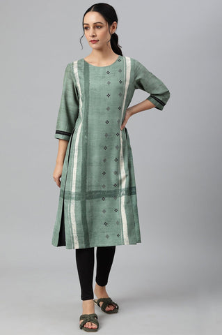 Green Godet Box Pleat kurta