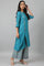 Teal Embroidered kurta With Front Slit