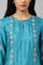 Teal Embroidered Front Slit kurta with Printed Parallel Pants