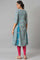 Blue Glitter Printed A-Line kurta