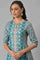 Blue Glitter Printed A-Line kurta