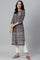 Tornado Grey Printed kurta In Half Placket