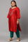 Plus Size Red Embroidered Shantung kurta