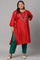 Plus Size Red Embroidered Shantung kurta