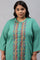 Pop Green Printed Festive Full Placket Plus Size kurta