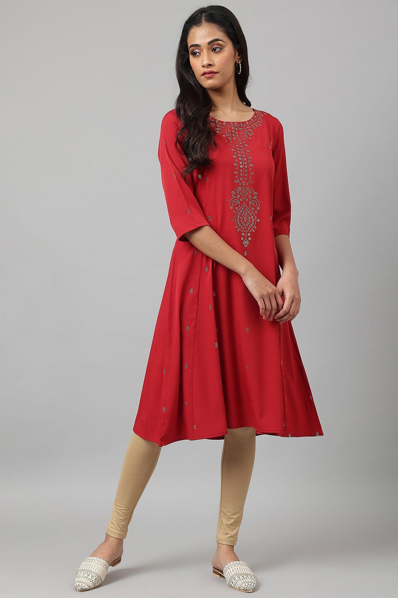 Red Mukaish Printed kurta