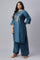 Plus Size Blue Mukaish Placement Print kurta