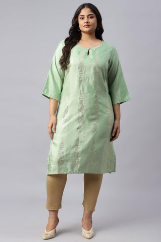 Pistachio Green Mukaish Printed Plus Size kurta