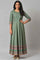 Leaf Green Glitter Printed Kalidar Dress