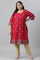 Fuchsia Pink Floral Printed Plus Size kurta With Sequins