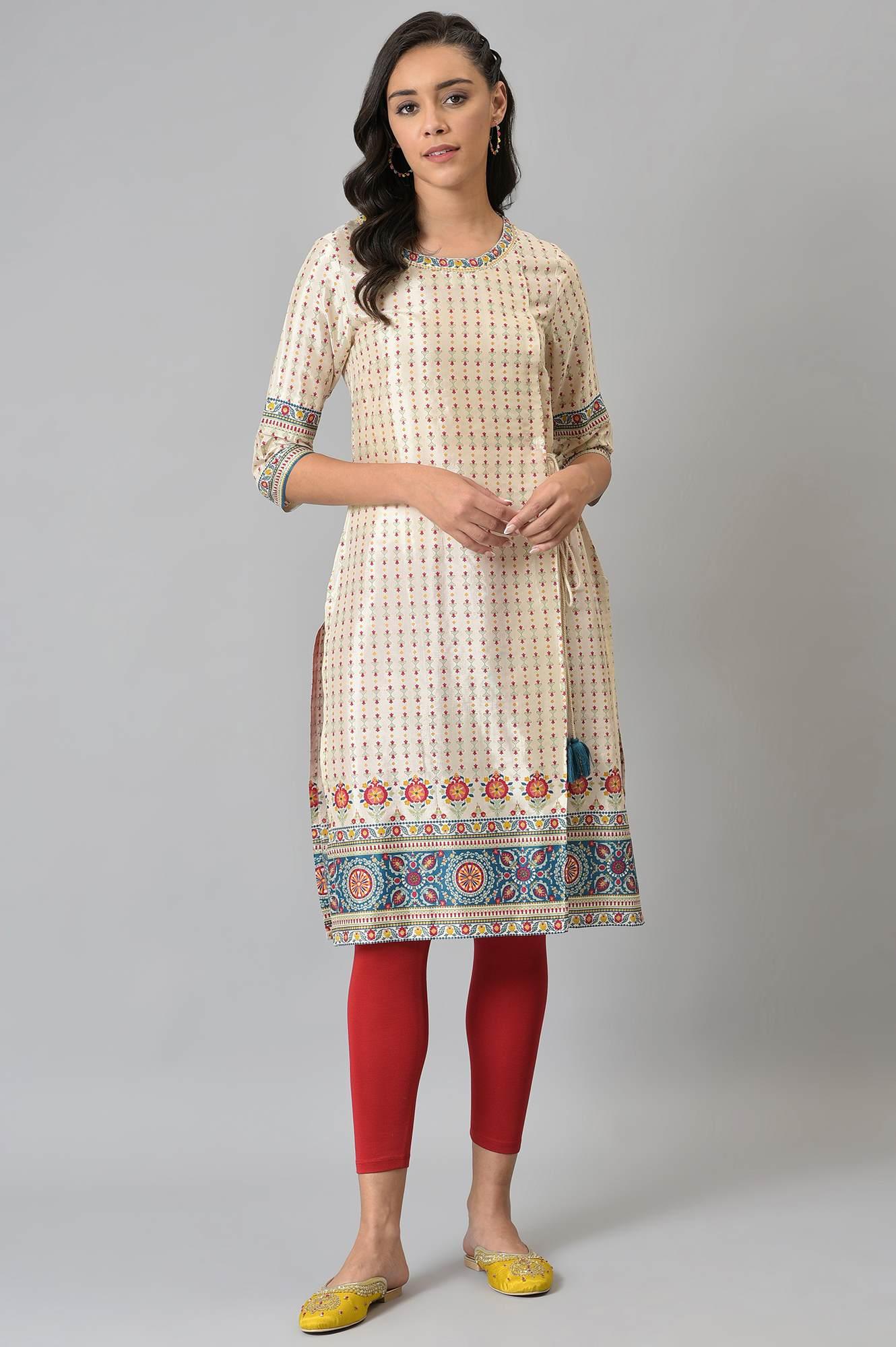 Ecru Floral Printed Sequined kurta