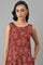 Dark Red Floral Printed Sleeveless Western Dress