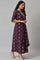 Dark Purple Printed Angrakha Jumpsuit